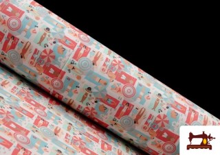Tissu Popeline Imprimé avec Motifs de la Plage
