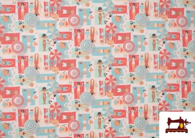 Acheter Tissu Popeline Imprimé avec Motifs de la Plage
