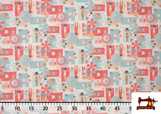 Vente de Tissu Popeline Imprimé avec Motifs de la Plage