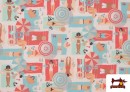 Acheter en ligne Tissu Popeline Imprimé avec Motifs de la Plage