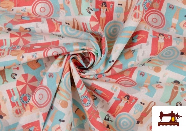 Vente en ligne de Tissu Popeline Imprimé avec Motifs de la Plage