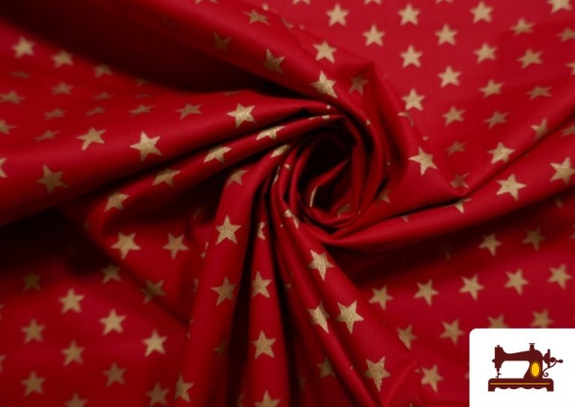Tissu en Coton Imprimé avec Étoiles Brillantes de Noël couleur Rouge