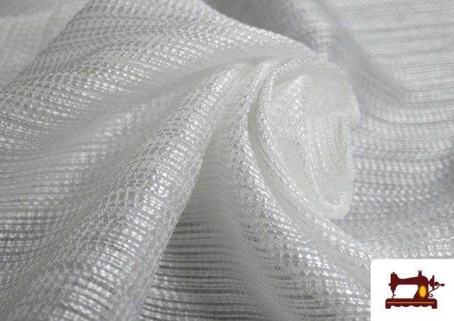 Tissu en Rideau avec Rayures Satinées et Ruban de Plomb couleur Blanc