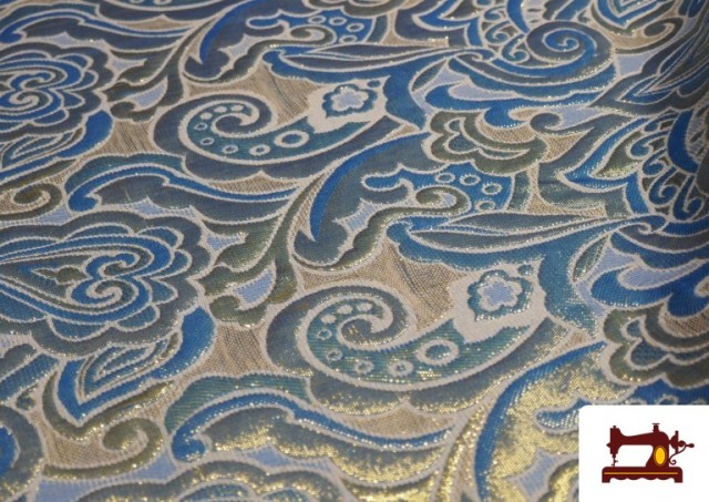Tissu en Jacquard Brocart de Couleurs Largeur 110 cm couleur Bleu