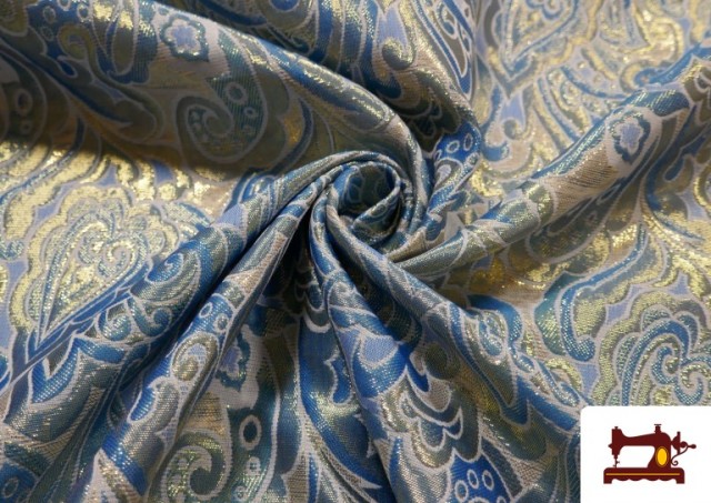 Acheter Tissu en Jacquard Brocart de Couleurs Largeur 110 cm couleur Bleu