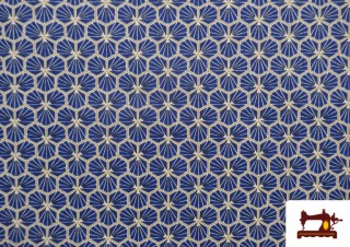 Vente de Tissu Popeline en Coton avec Imprimé Géométrique couleur Bleu