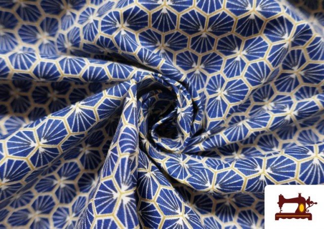 Acheter en ligne Tissu Popeline en Coton avec Imprimé Géométrique couleur Bleu