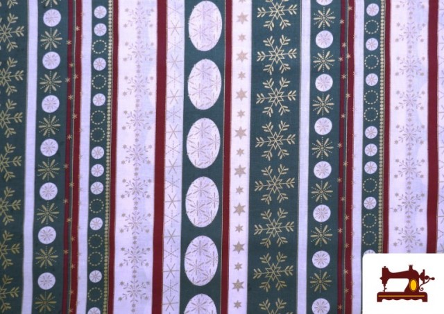 Tissu en Coton avec Imprimé de Noël couleur Vert Bouteille