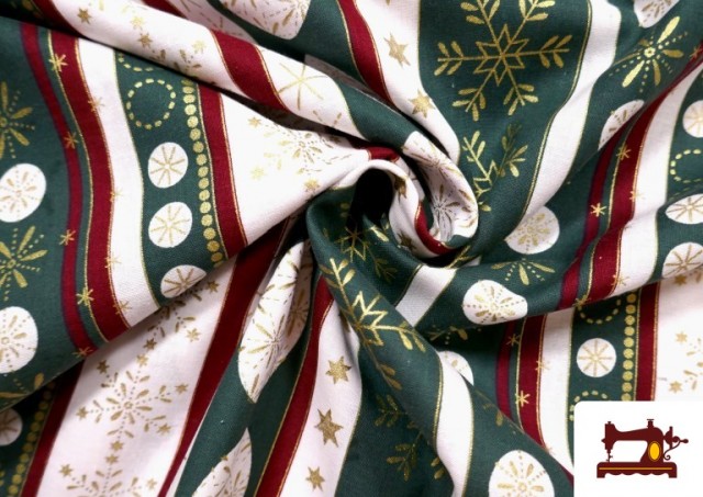 Vente de Tissu en Coton avec Imprimé de Noël couleur Vert Bouteille