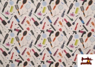 Vente de Tissu en Coton Imprimé avec Motifs Salon de Coiffure