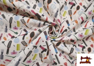 Tissu en Coton Imprimé avec Motifs Salon de Coiffure