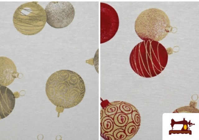 Acheter Tissu Imprimé avec Boules Rouges et Dorées de Noël (Largeur 150 cm)