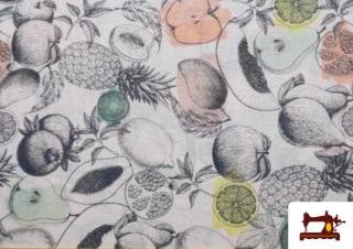 Tissu pour Rideaux avec Fruits Tropicals couleur Orange