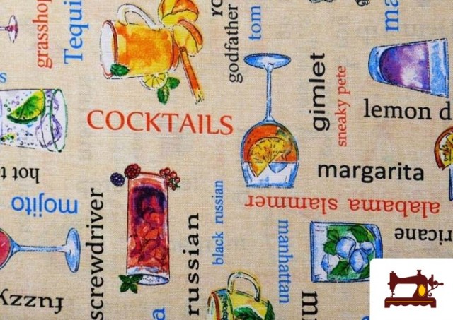 Acheter en ligne Tissu en Canvas Antitaches avec Imprimé Cocktail