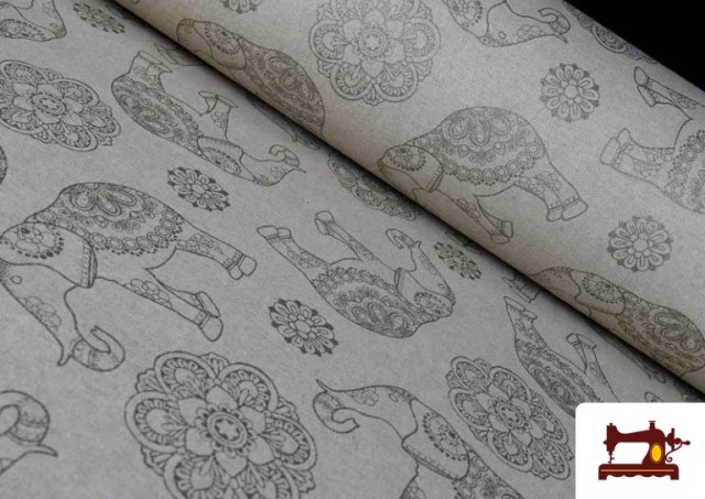 Tissu en Canvas avec Imprimé Mandala et Éléphants