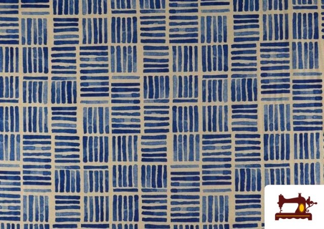 Tissu en Canvas Imprimé à Rayures et Carreaux couleur Bleu Marine
