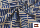 Acheter en ligne Tissu en Canvas Imprimé à Rayures et Carreaux couleur Bleu Marine