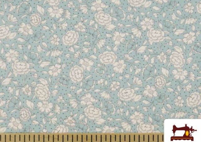 Acheter Tissu en Coton Organique Imprimé avec Oeillets couleur Bleu turquoise