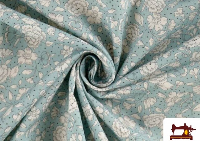 Acheter en ligne Tissu en Coton Organique Imprimé avec Oeillets couleur Bleu turquoise