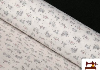 Tissu en Coton avec Imprimé Chiens en Amsterdam couleur Rose pâle Tissu en Coton avec Imprimé Chiens en Amsterdam couleur Rose pâle