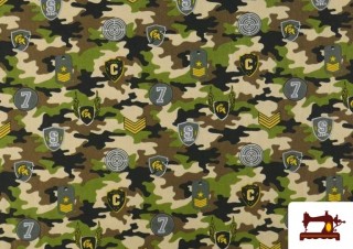 Tissu en Coton avec Imprimé Militaire et Insignes couleur Vert Bouteille Tissu en Coton avec Imprimé Militaire et Insignes couleur Vert Bouteille