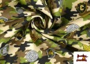 Vente en ligne de Tissu en Coton avec Imprimé Militaire et Insignes couleur Vert Bouteille