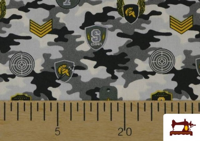 Acheter Tissu en Coton avec Imprimé Militaire et Insignes couleur Gris foncé