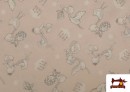 Acheter en ligne Tissu en Coton Organique Imprimé avec Cigognes couleur Rose pâle