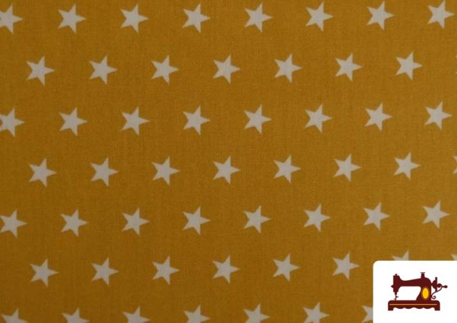 Tissu en Coton de Couleurs avec Étoiles 1cm couleur Moutarde