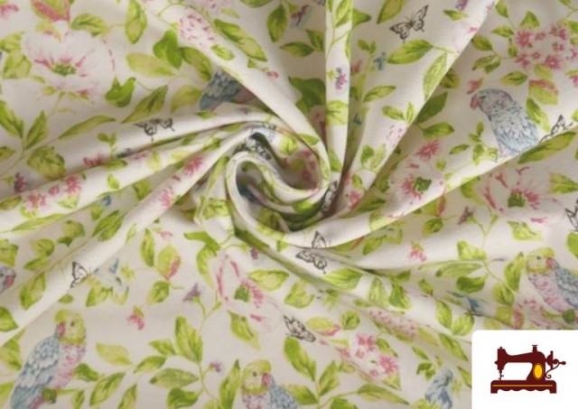 Vente de Tissu de Tee-Shirt Imprimé avec Perroquets et Fleurs