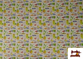 Tissu en Coton Imprimé avec Cité de Couleurs