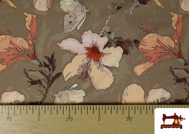 Acheter en ligne Tissu en Viscose Floral de Couleur Beige