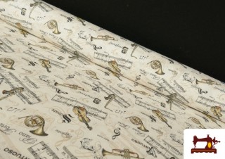 Tissu en Coton Imprimé avec Violons Tissu en Coton Imprimé avec Violons