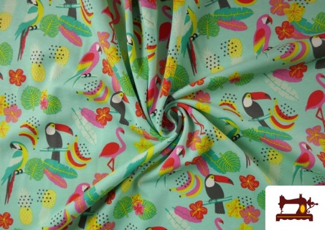 Vente en ligne de Tissu de Tee-Shirt avec Imprimé Tropical et Perroquets
