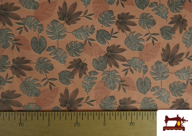 Acheter en ligne Tissu en Coton avec Imprimé Tropical couleur Corail