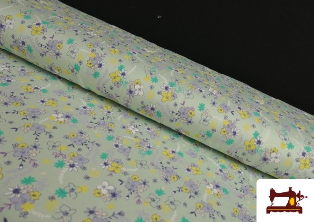 Tissu de Tee-Shirt Mint Imprimé avec Fleurs Violettes