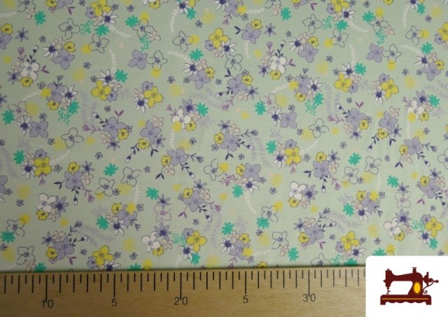 Acheter en ligne Tissu de Tee-Shirt Mint Imprimé avec Fleurs Violettes