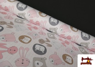 Tissu Piqué en Coton Imprimé avec Ours en Peluche couleur Rosé Tissu Piqué en Coton Imprimé avec Ours en Peluche couleur Rosé