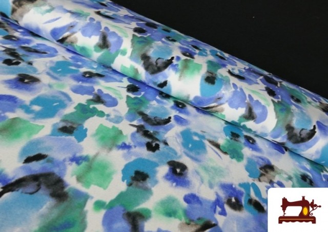 Acheter Tissu en Viscose Imprimé avec Fleurs Aquarelle couleur Bleu