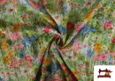 Vente en ligne de Tissu Bambula Imprimé avec Fleurs du Jardin couleur Vert