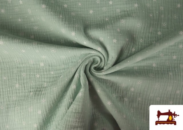 Acheter Tissu en Mousseline de Couleurs avec Étoiles couleur Vert