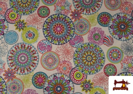 Tissu en Canvas avec Imprimé Mandala Multicolore