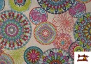 Vente de Tissu en Canvas avec Imprimé Mandala Multicolore