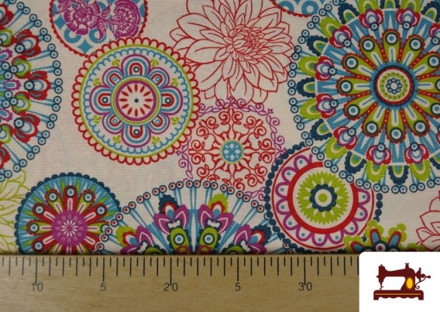 Acheter en ligne Tissu en Canvas avec Imprimé Mandala Multicolore