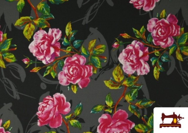 Vente de Tissu Noir pour Vêtements Flamenco avec Fleurs Roses