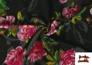 Vente en ligne de Tissu Noir pour Vêtements Flamenco avec Fleurs Roses