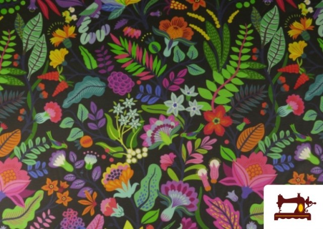 Acheter Tissu en Canvas avec Fleurs Multicolores couleur Noir