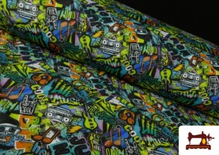 Tissu en Softshell avec Imprimé Grafitti Tissu en Softshell avec Imprimé Grafitti