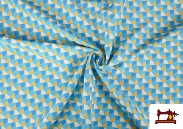 Tissu satin 100% soie imprimé formes géométriques bleues sur fond blanc —  Tissus en Ligne
