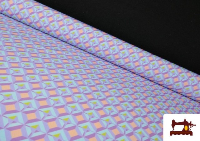 Vente de Tissu en Crêpe Imprimé avec Losanges couleur Violet